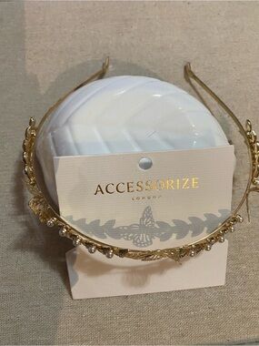 NWT Accessorize London Gold Pearl Butterfly Headband - Bridal Boho Tiara